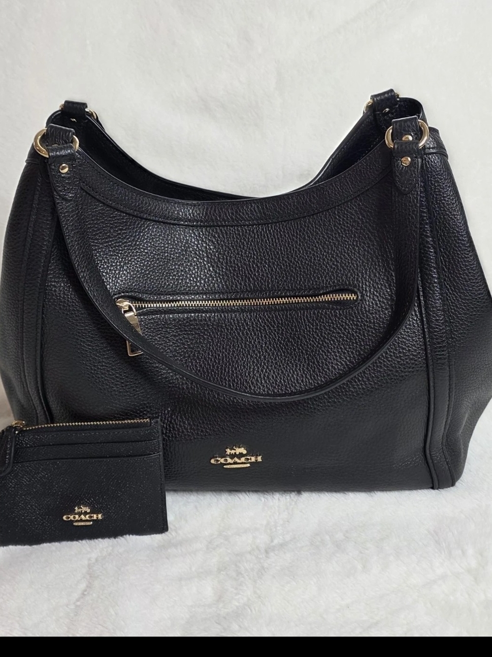 Coach Black Pebbled Leather Shoulder Hobo with Gold Hardware